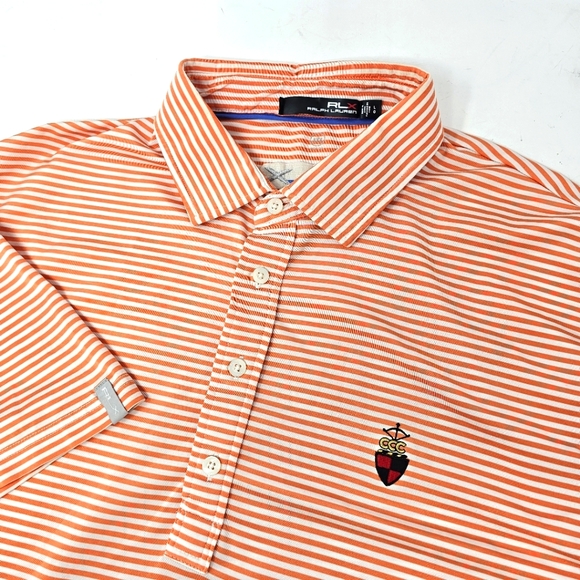 RLX Ralph Lauren Other - RLX Orange White Striped Polo Men's Size Large Stretch Club Logo On Chest. RLX